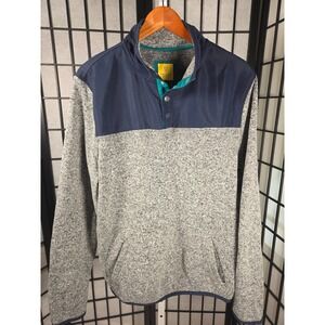 Prince & Fox Mens XL Gray Navy Blue Fleece Quarter Snap‎ Pullover Sweater Pocket